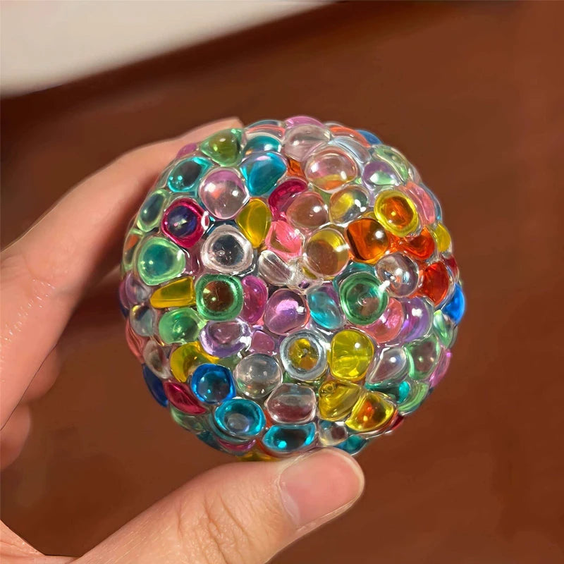 2026 New Creative Handmade Colorful Ice Cube Squishy Ball Beads Filled Crunchy Squeeze Decompression Fidget Toy Gift