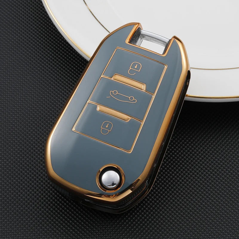 TPU Flip Folding Key Fob Cover Case For Citroen C3 C4 Berlingo 2021 For Peugeot 208 2008 301 308 3008 RCZ 508 408 2008 307