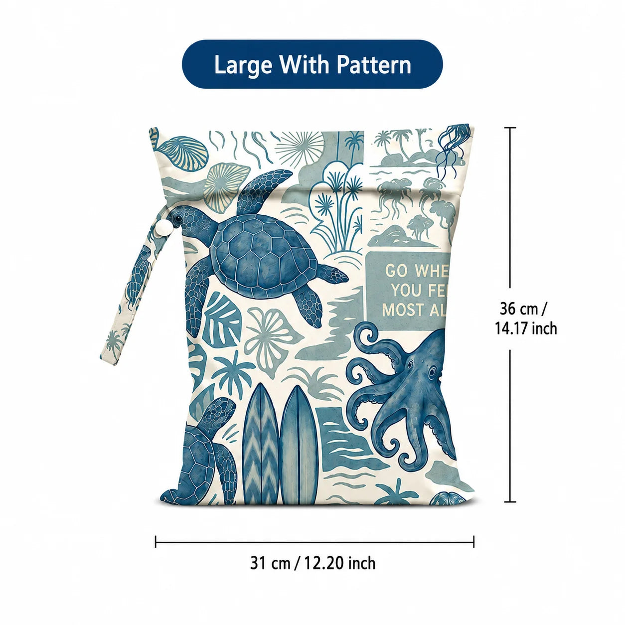 Ocean Turtle Waterproof Wet Dry Bag, Portable Zipper Swim Pouch for Women Travel Beach Pool, Reusable Storage Bag