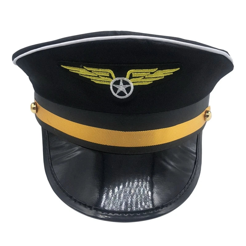 Fashion Aviation Octagonal Captain Hat Adjustable with Badge Pilot Hat Performance for Masquerade Party