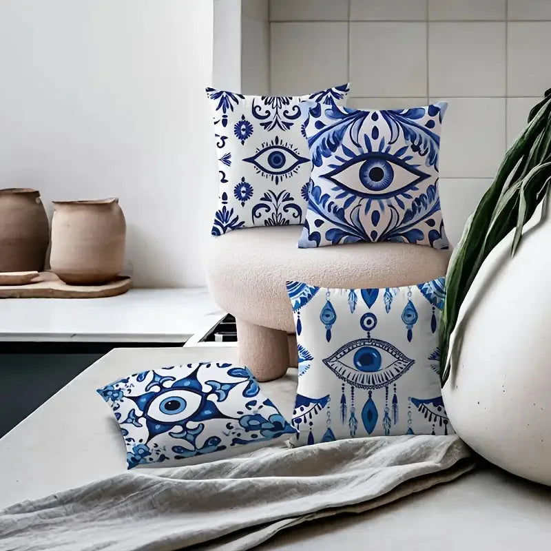 Blue menacing eye pattern digital printing pillow cover Short plush Suitable living rooms bedrooms sofas throw cushion cover