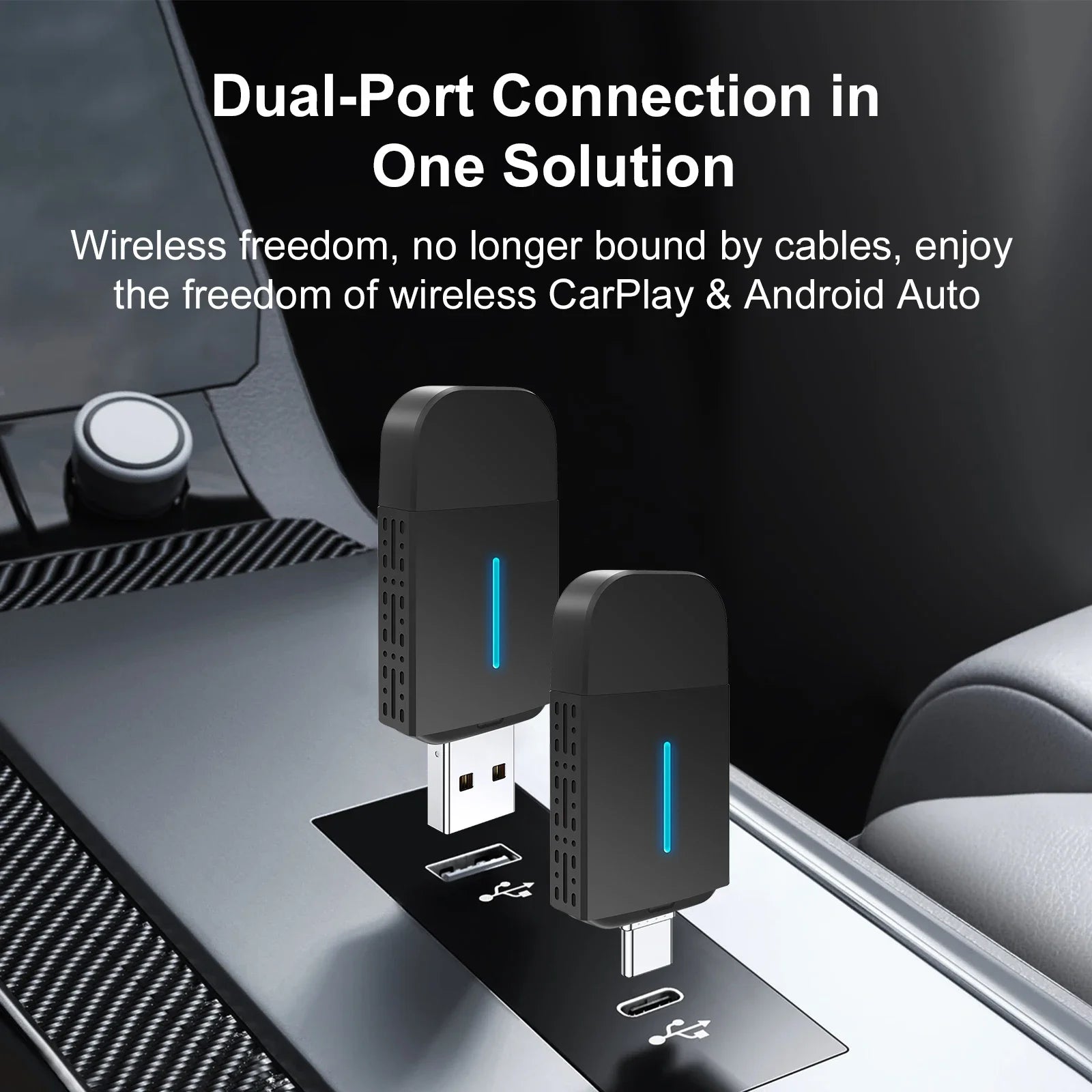 2025 2-in-1 Wireless CarPlay & Android Auto Adapter BT WiFi USB TYPE-C Dual Port Dongle Plug & Play for OEM Factory Wired Cars