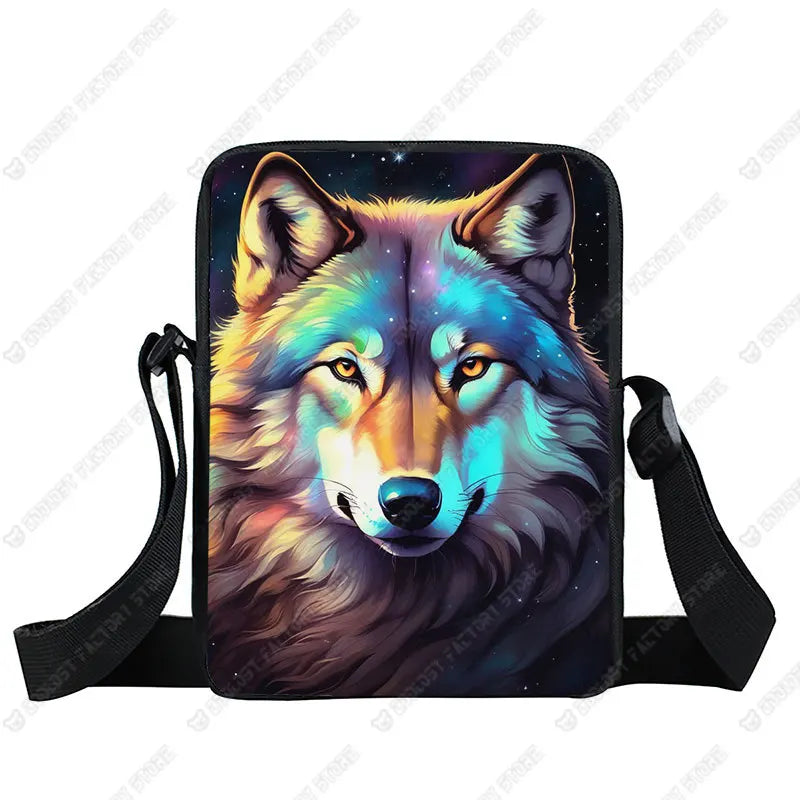 Howling Wolf Pattern Crossbody Bags Wolf Under The Moonlight Women Handbag Shoulder Bags Messenger Bag Key Phone Holder Book Bag