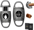 Cigar Cutter,Bronze Engraved V Cut Cigar Cutter Guillotine,Stainless Steel Blade Sharp Cigar Clippers,Cigar Accessories for Men