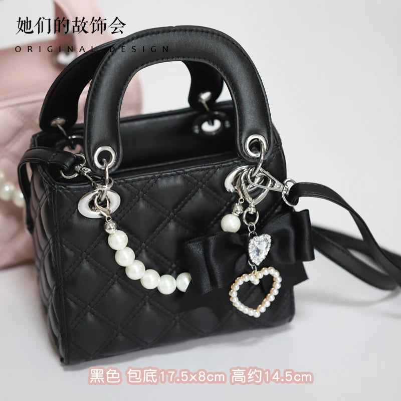 Girls Handbag High School Student JK Uniform Bags Cute Pearl Chains Shoulder Bag Messenger Bag PU Leather Women's Bag
