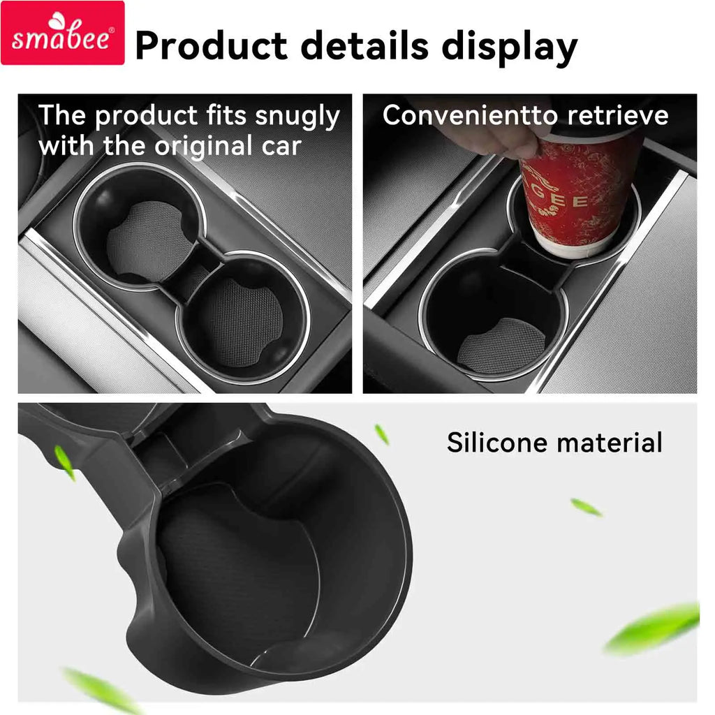Smabee for Tesla Model Y Juniper Launch/Standard RWD/YL 2025 2026 Car Central Console Water Cup Holder TPE Cup Box Tidying﻿