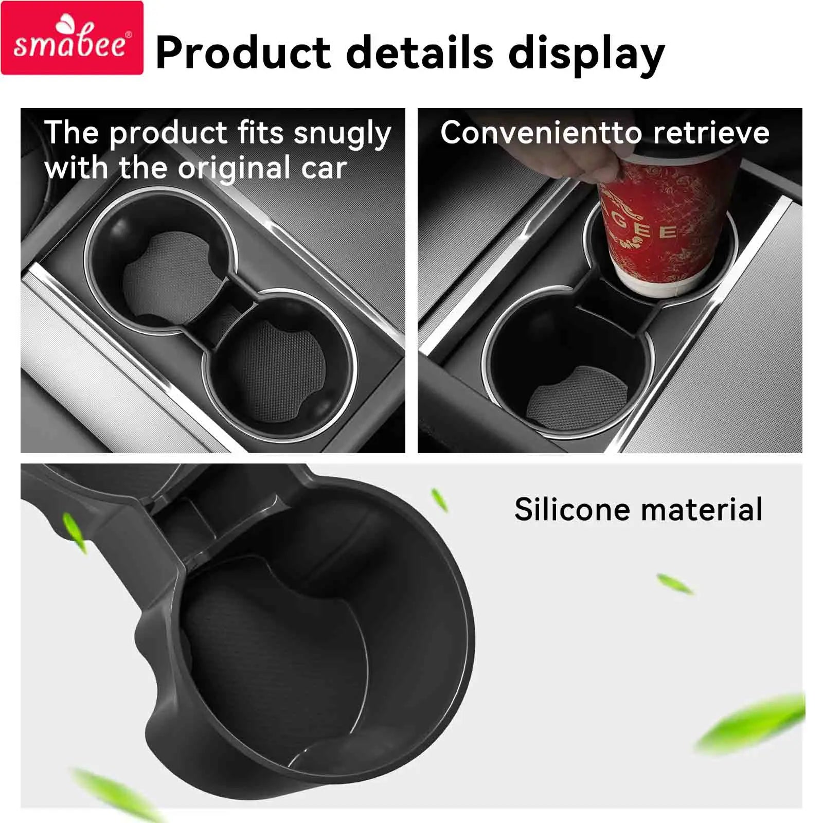 Smabee for Tesla Model Y Juniper Launch/Standard RWD/YL 2025 2026 Car Central Console Water Cup Holder TPE Cup Box Tidying﻿