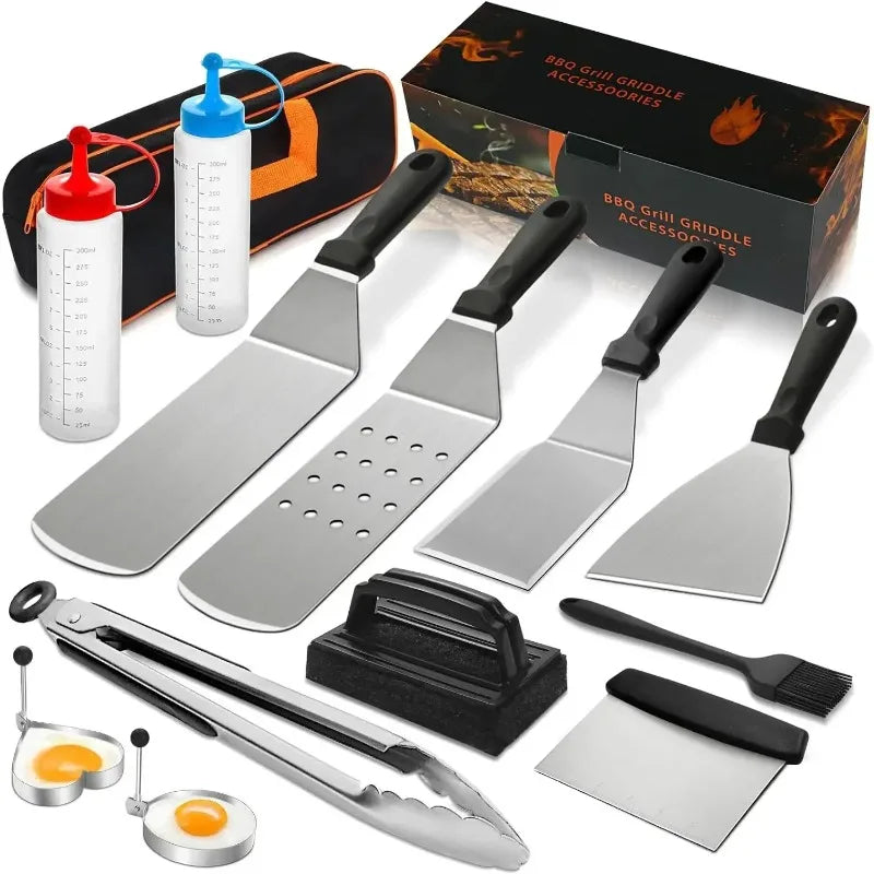 Griddle Accessories Kit,Hibachi Flat Top Grill Accessories,Grill Spatula Set with Enlarged Spatulas,Scraper for Outdoor Barbecue