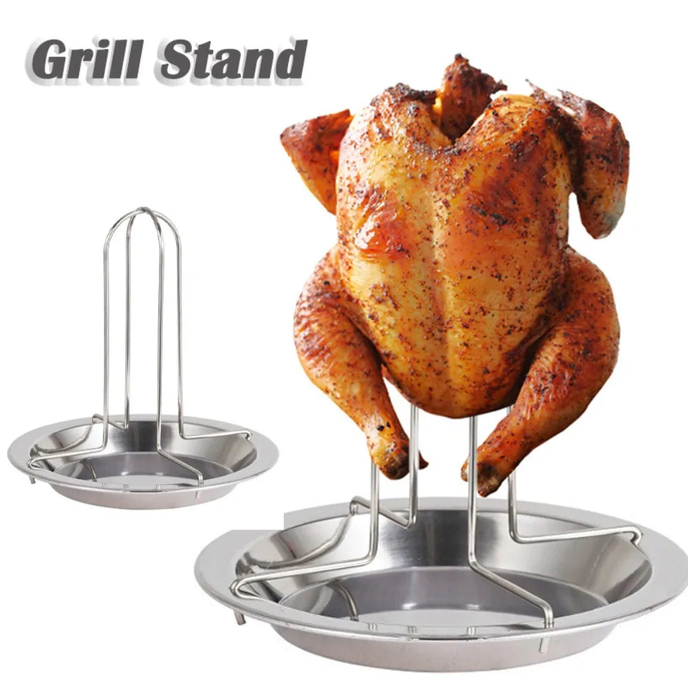 Roasting Grill Stand with Bowl Chicken Roaster Rack Kitchen Outdoor BBQ Tools Stainless Steel Non-stick Grilled Chicken Holder