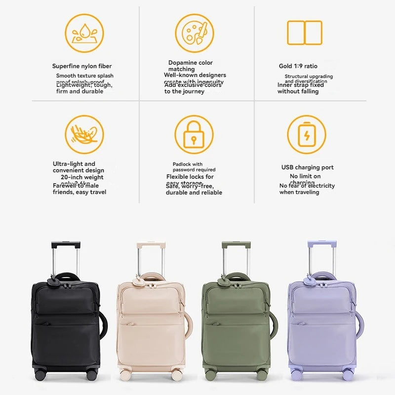 Luggage trolley case, women's 2025 new boarding box, 20 inch ultra light cloth luggage, password travel box, universal wheel