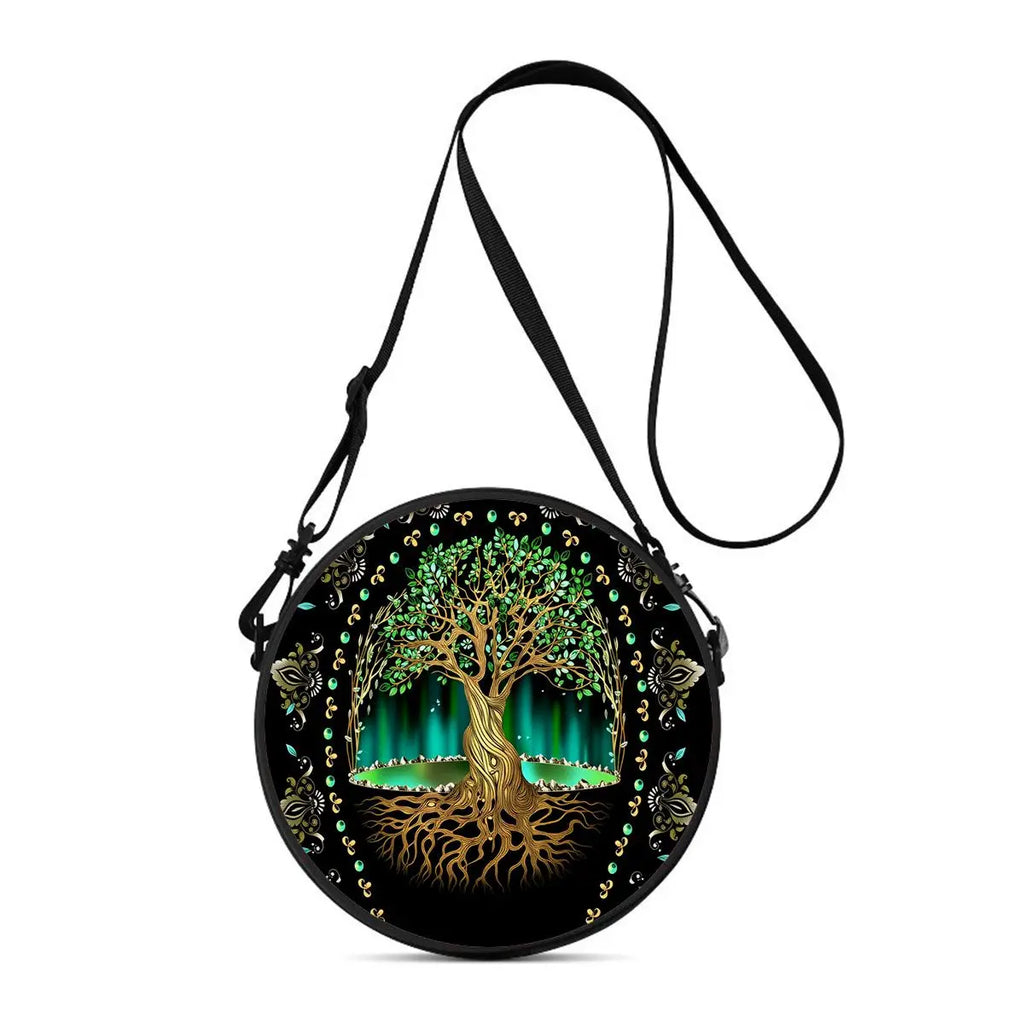 Tree of Life Print Round Shoulder Bag Casual Messenger Bag Daily Adjustable Strap Crossbody Bag for Woman Best Gifts 2D Flat