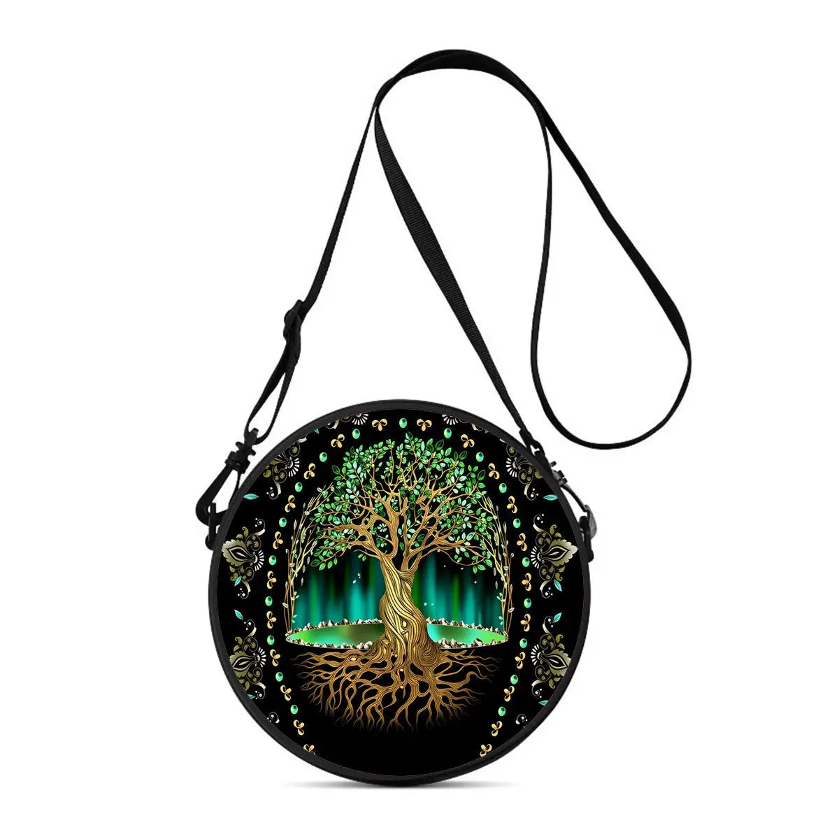 Tree of Life Print Round Shoulder Bag Casual Messenger Bag Daily Adjustable Strap Crossbody Bag for Woman Best Gifts 2D Flat