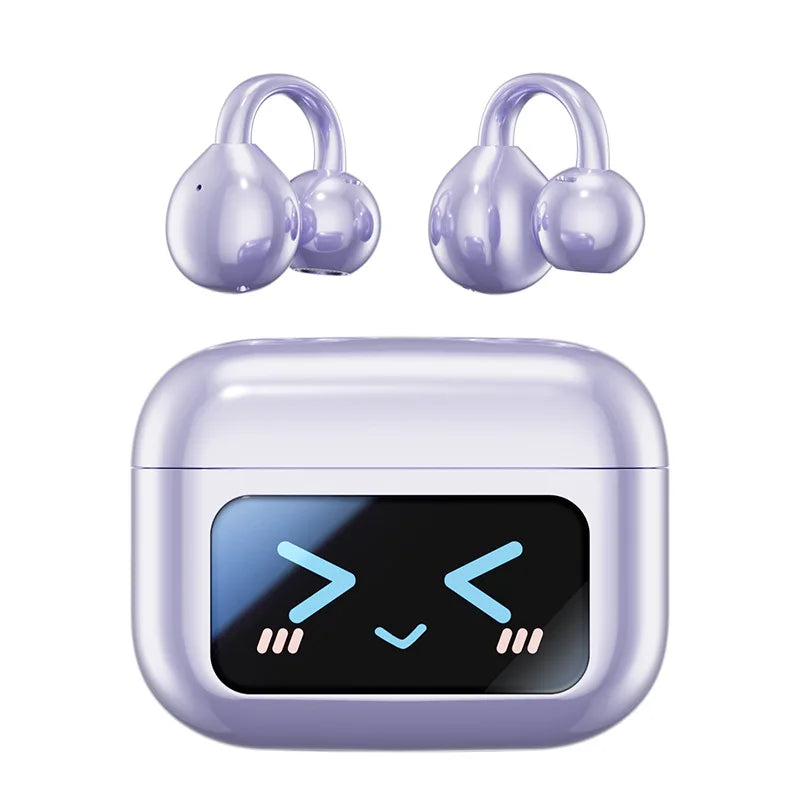 M100 Clip On Earbuds with Touchscreen Case , Wireless Open Ear Headphones ,Bluetooth 6.0 , 50h Battery Life，IPX7 Waterproof