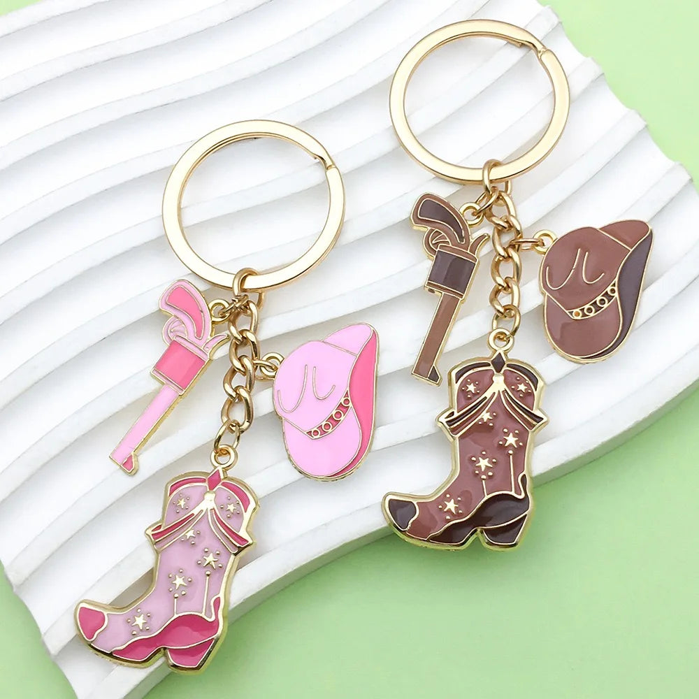 5pcs Boots Cowboy Hat Horseshoe Western Cowboy Alloy Pendant Keychain, Best Gift Choice