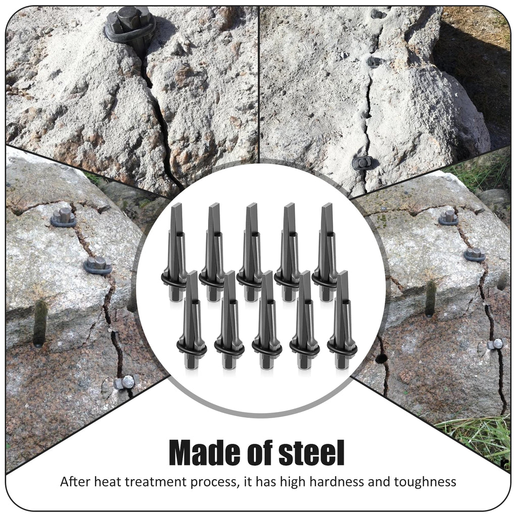 5/10Pcs Stone Splitting Tool Heavy Duty Steel Rock Splitters with Feathered Shims And Drill Guide for Granite Marble Demolition