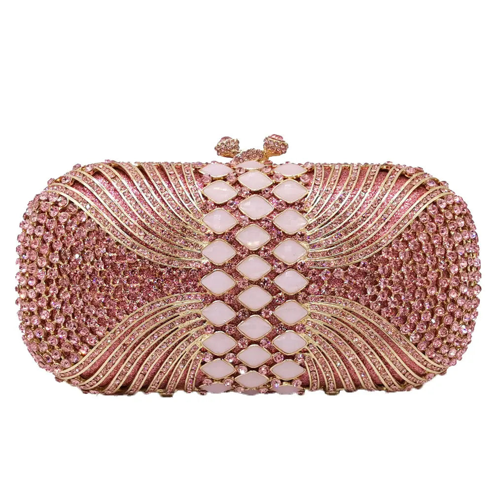 Hollow Out Green Rhinestone Crystal Evening Party Bags Gold Metal Clutch Female Wedding Purses Diamond Handbags Money Clutches
