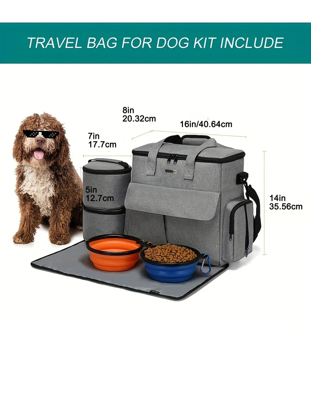 Large 6 PCS Airline Approved Dog Travel Bag Set Weekend Pet Travel Organizer with Multi-Function Pockets for Supplies