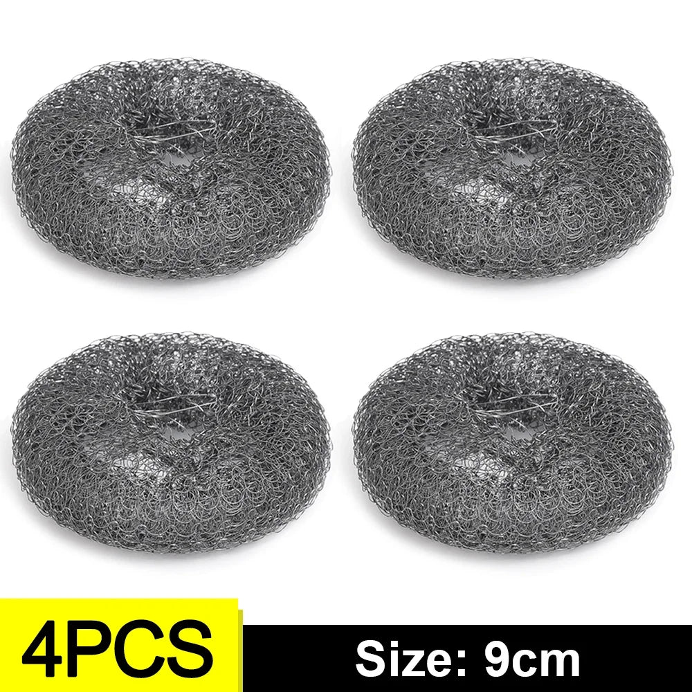 6-1Pcs Kitchen Stainless Steel Washing Brush Metal Sponge Scrubber With Handle For Dishes Pots Pans Grills Sink Cleaning Tools