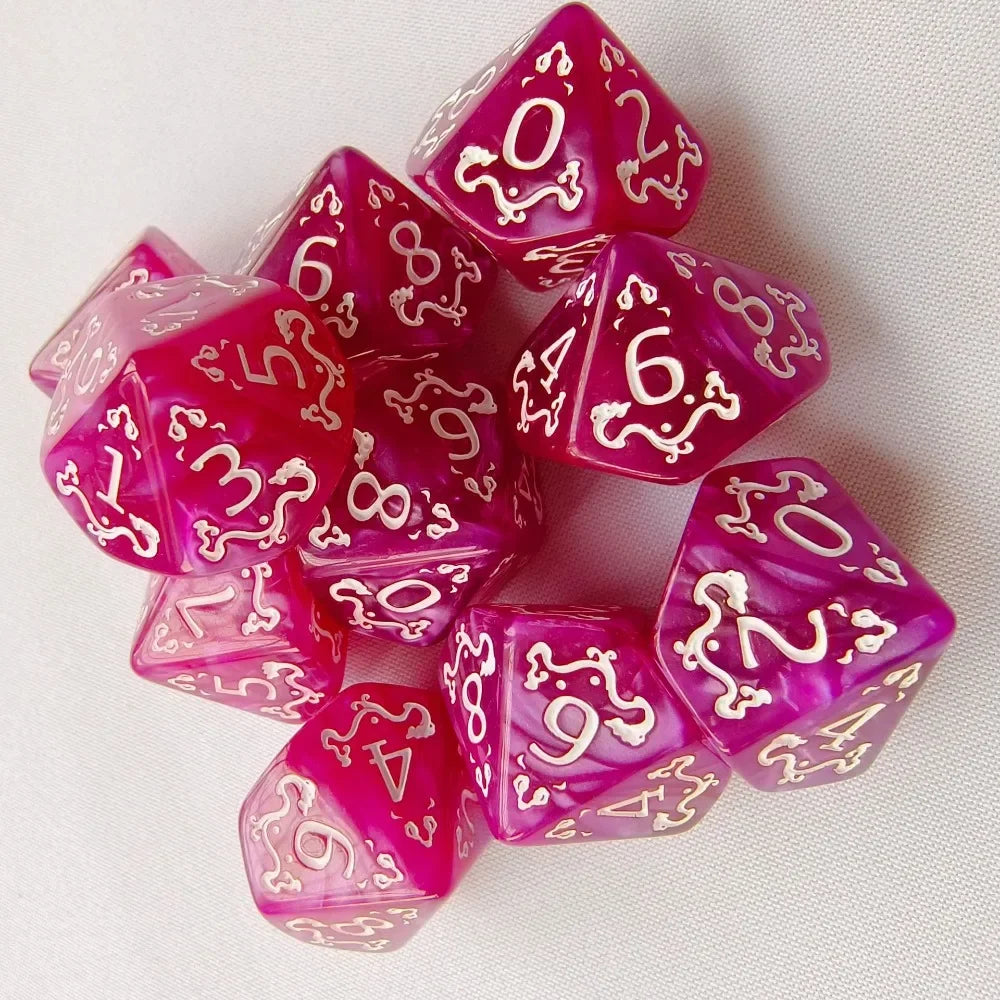 10PCS New Acrylic Dragon Themed Dice Set D10 Yellow Purple Gold Red Dice For Table Games Polyhedral Table Games Dice For D&d DND