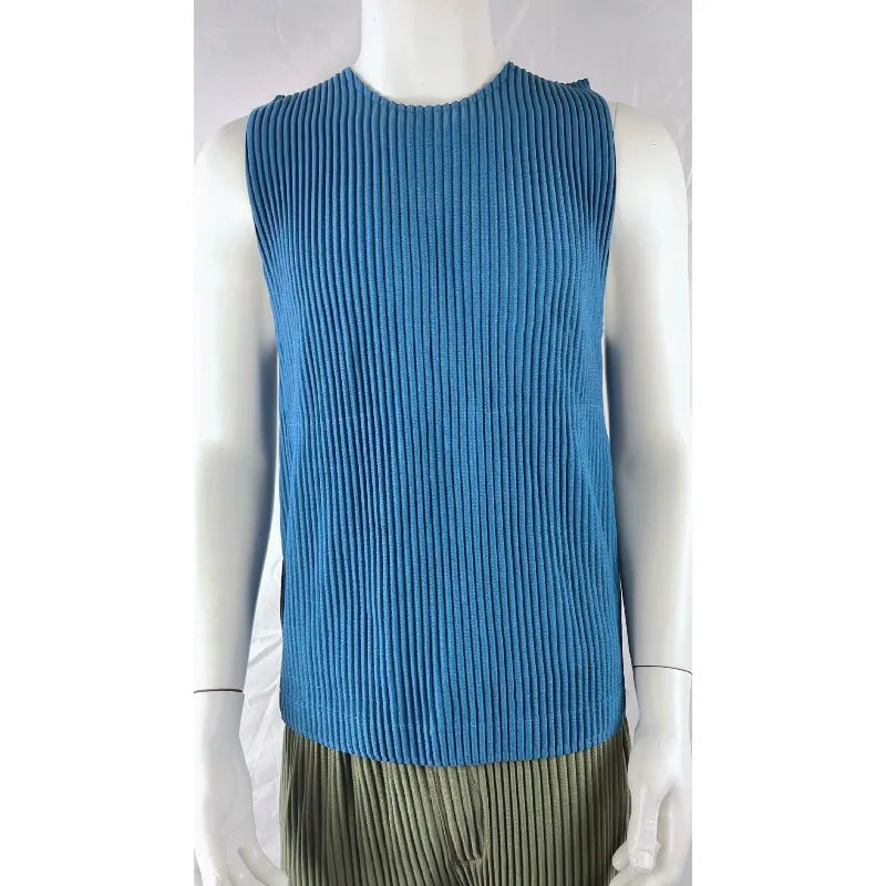 Miyake Pleated Shorts Set 2026 Summer New Sleeveless T-Shirt + Five-Point Pants Loose Versatile Youth Personality Simple Casual