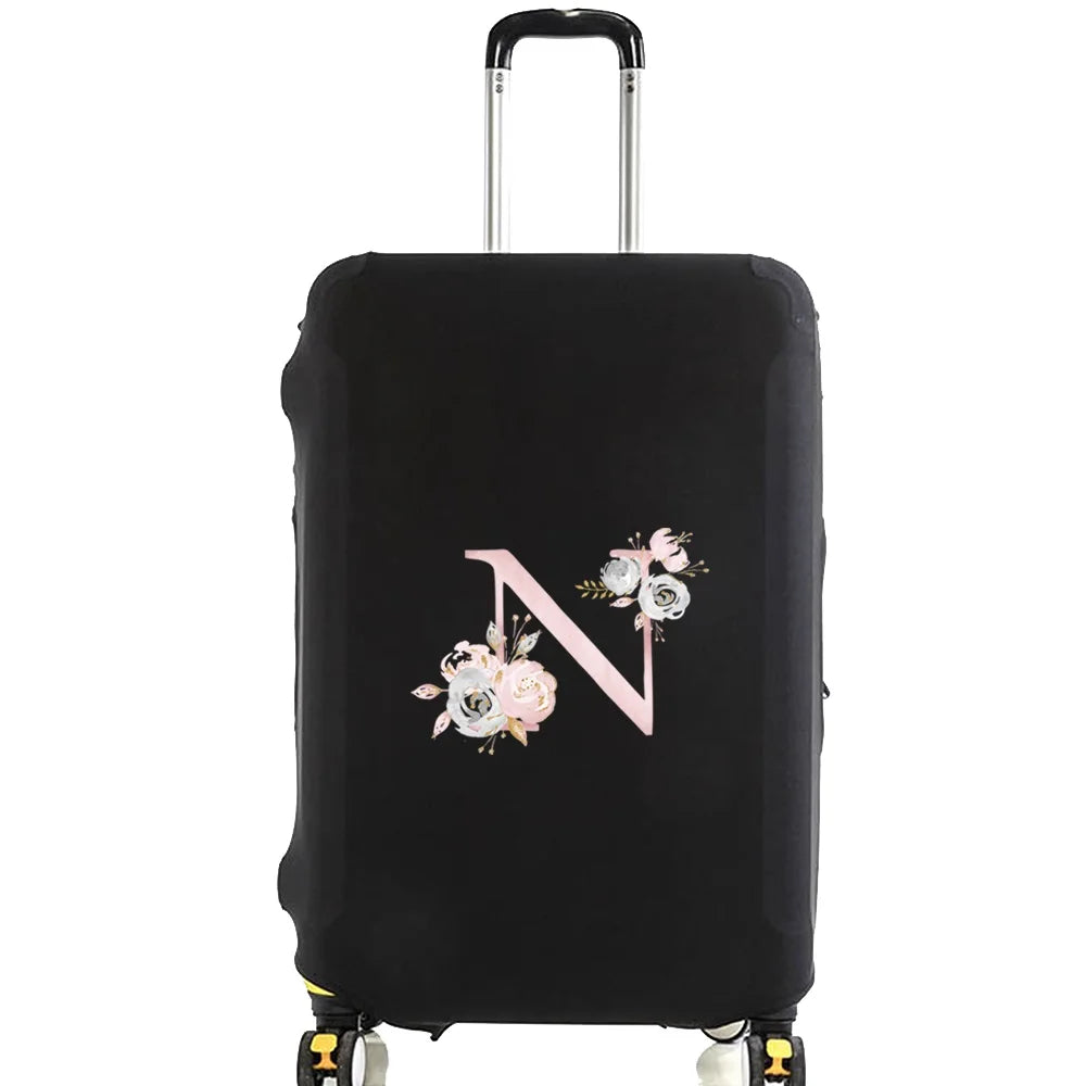 Luggage Case Suitcase Protective Cover Pink Flower Letter Name Pattern Travel Elastic Luggage Dust Cover Apply 18-28 Suitcase