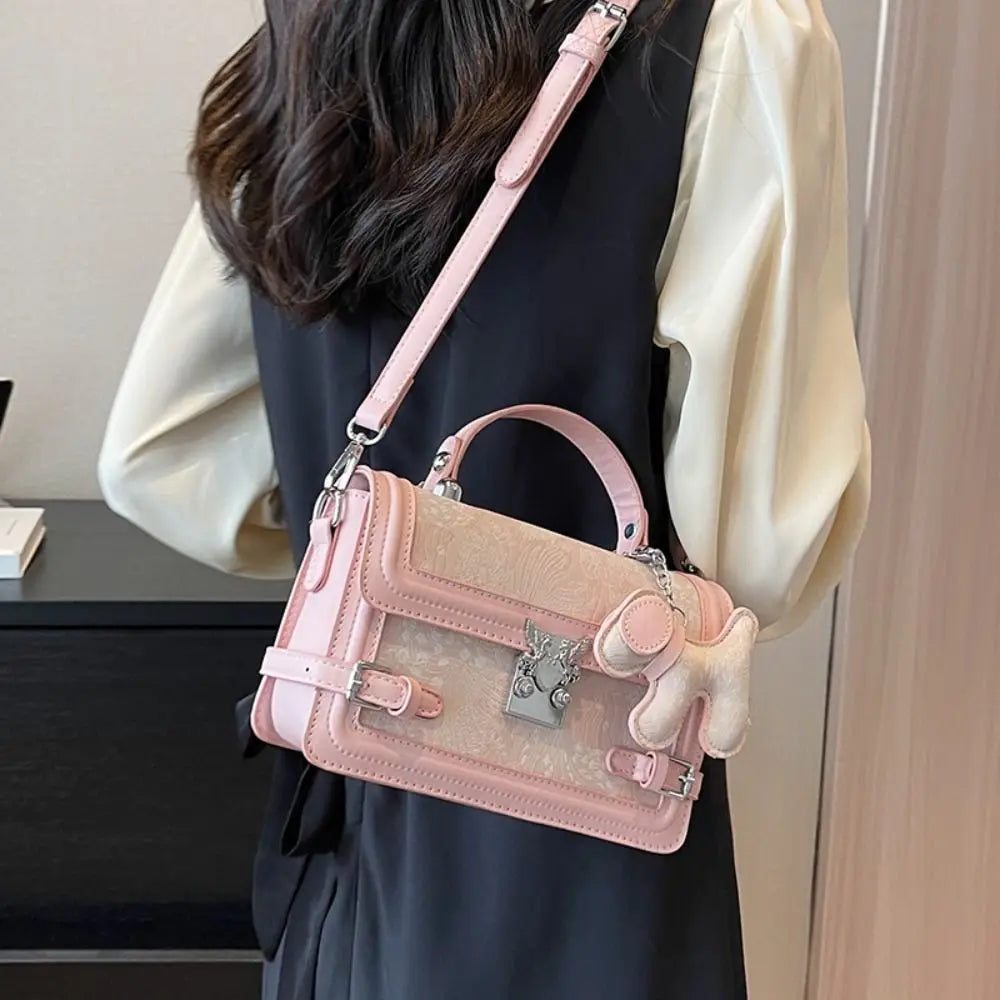 Elegant Embossed Shoulder Bag Exquisite Metal Buckle Crossbody Bag Square Messenger Bag