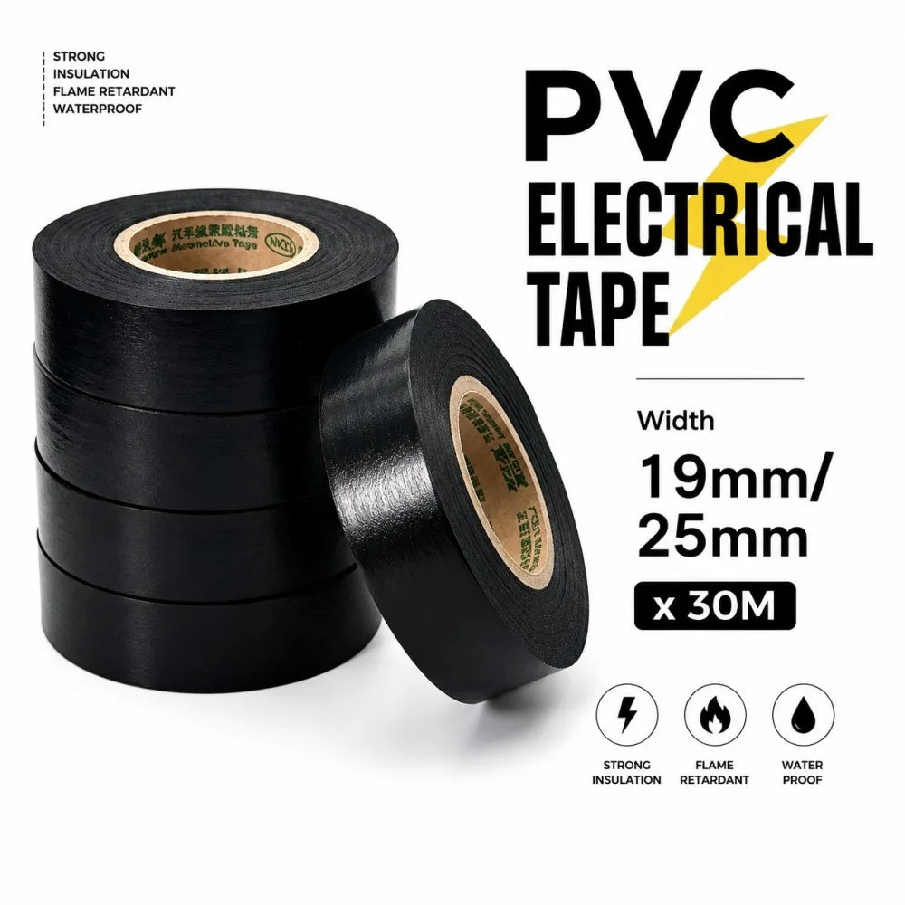 Black Rubber Electrical Tape, High Temperature Resistant Soft Durable Insulating Adhesive Tape for Circuit Wrapping 19/25MMx30M