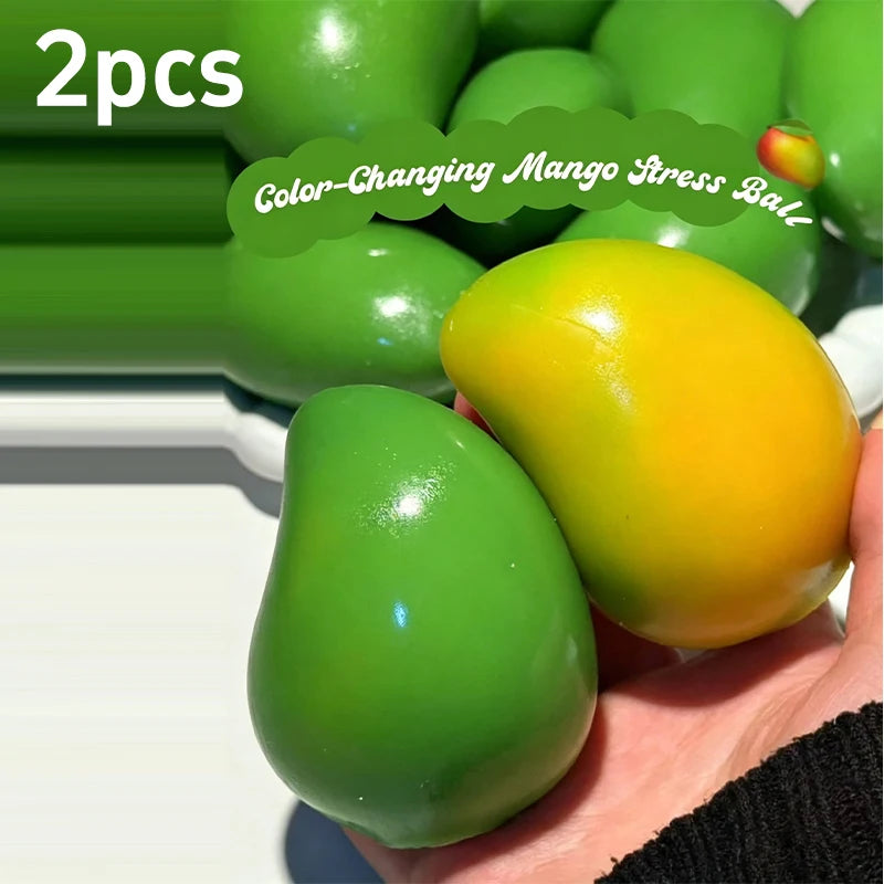 Handmade Crispy Mango Stress Ball Squeeze Temperature Color-Changing Mango Squishy Slow-Rise Fidget Ball ASMR Sensory
