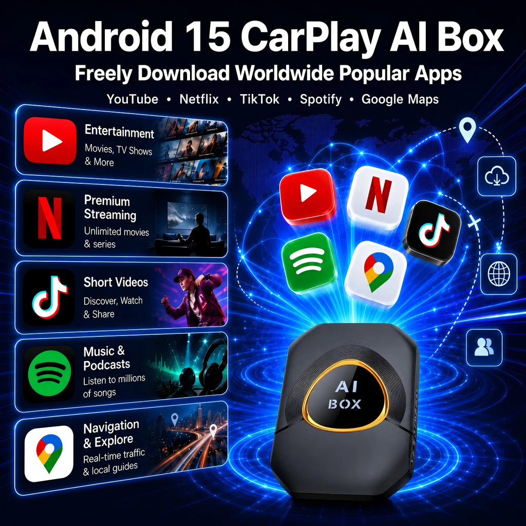 Carplay AI Box Android 15 Wireless Android Auto Smart TV Box For Youtube Netflix Toyota Mazda Hyundai Haval GMC Ford MG Kia VW