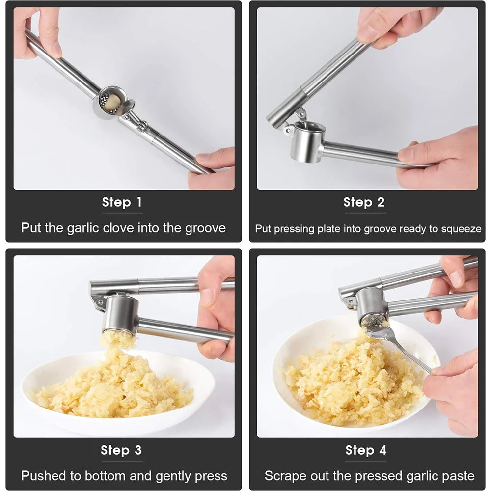 LMETJMA Garlic Press 304 Stainless Steel Garlic Press Mincer Rust Proof Garlic Mincer Heavy Duty Garlic Crusher  JT275