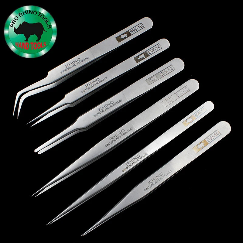 Japan RHINO SW Tweezers Frosted Anti-Magnetic Anti-Acid Slender Pointed Precision Forceps Electronic Components Clamping Tool