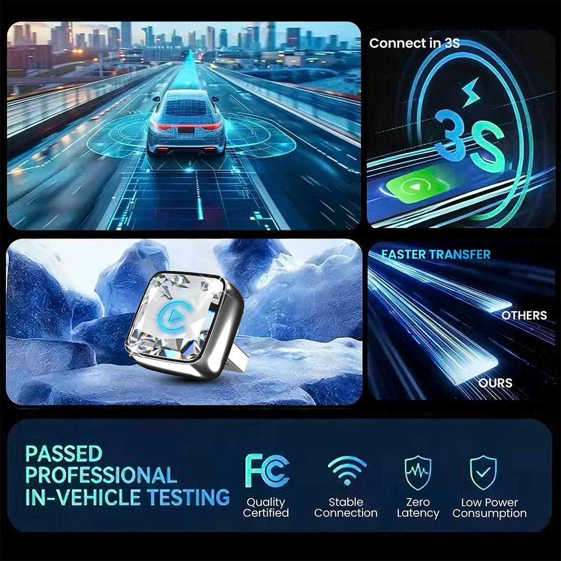 CarRocket Mini 2in1 Wireless Adapter Wireless CarPlay Android Auto For OEM Car Plug and Play WiFi Bluetooth Auto Connection