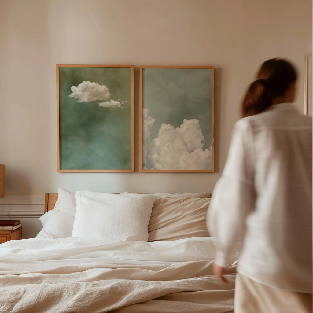 Sage Green Cloud Wall Art Poster Abstract Minimalist Sky Art Canvas Prints for Modern Living Room Bedroom Home Aesthetic Decor