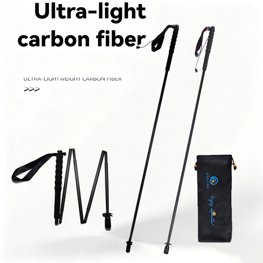 Carbon Fiber Trekking Pole High-Quality 5-Section Folding Walking Stick With EVA Handle, Factory Sale for Outdoor Travel
