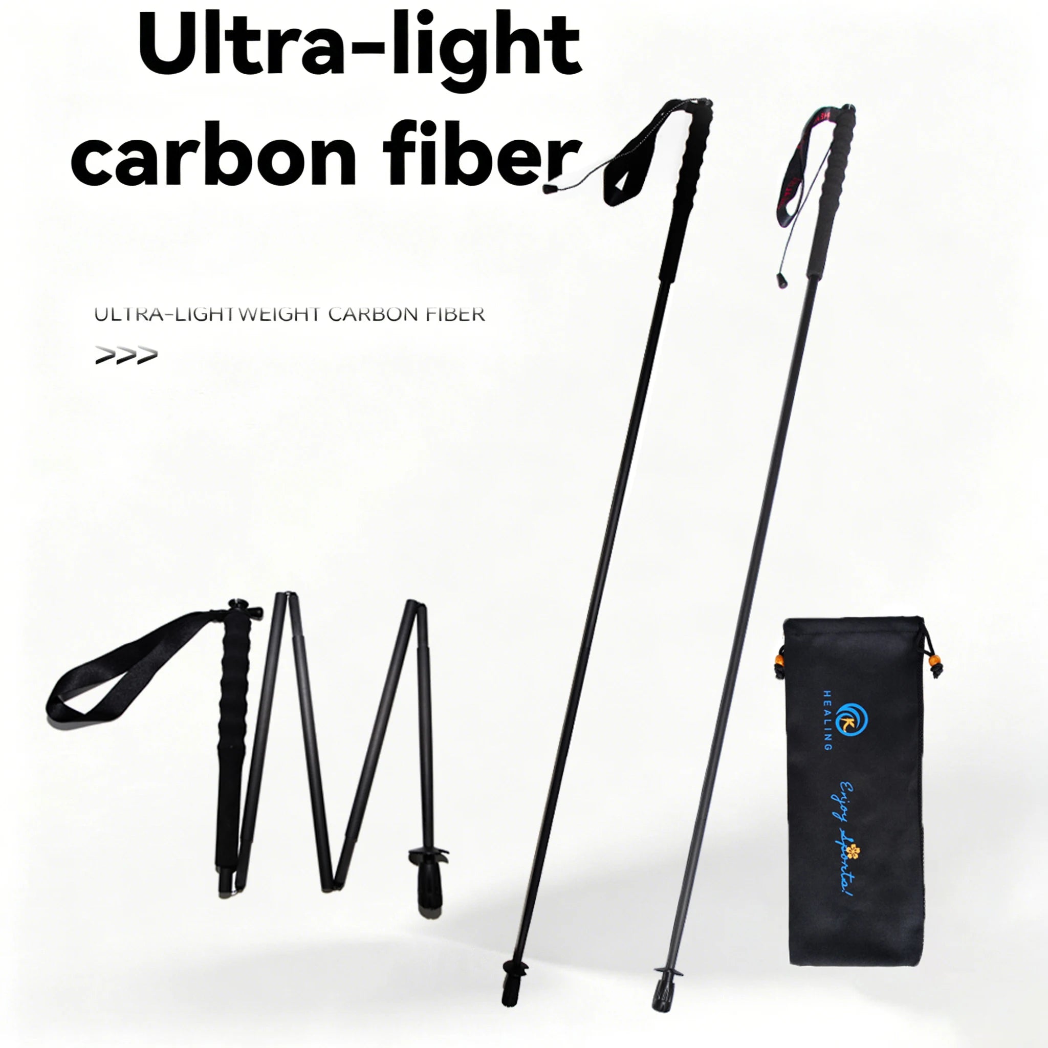 Carbon Fiber Trekking Pole High-Quality 5-Section Folding Walking Stick With EVA Handle, Factory Sale for Outdoor Travel