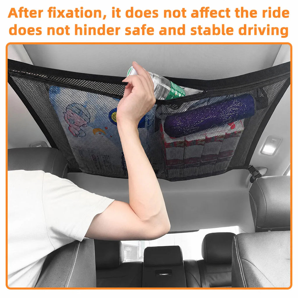 Yitong 1PC Car Ceiling Storage Mesh Bag Double-Layer Elastic Mesh Car Roof Storage Container Miscellaneous Storage Auto Parts
