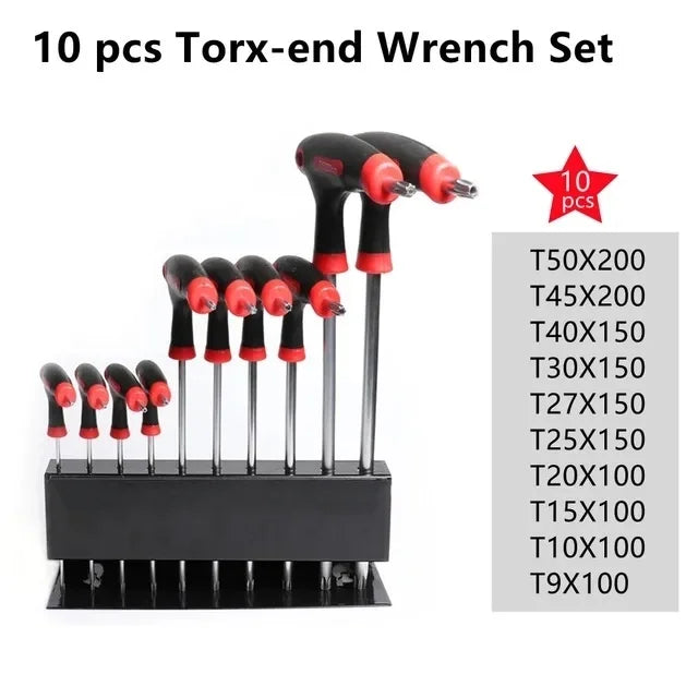 10PCS T-Handle Hex Key Allen Wrench Tool Set Star T-Handle torx Key Set with Convenient Storage Stand Spanner Screwdriver Tool