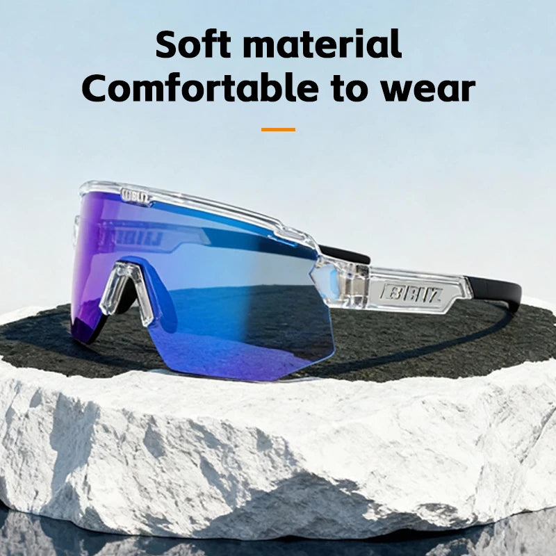 B BLIZ Breeze Unisex UV400 Photochromic Sports Sunglasses, Windproof Cycling Running Glasses with Replaceable Lenses for Outdoo