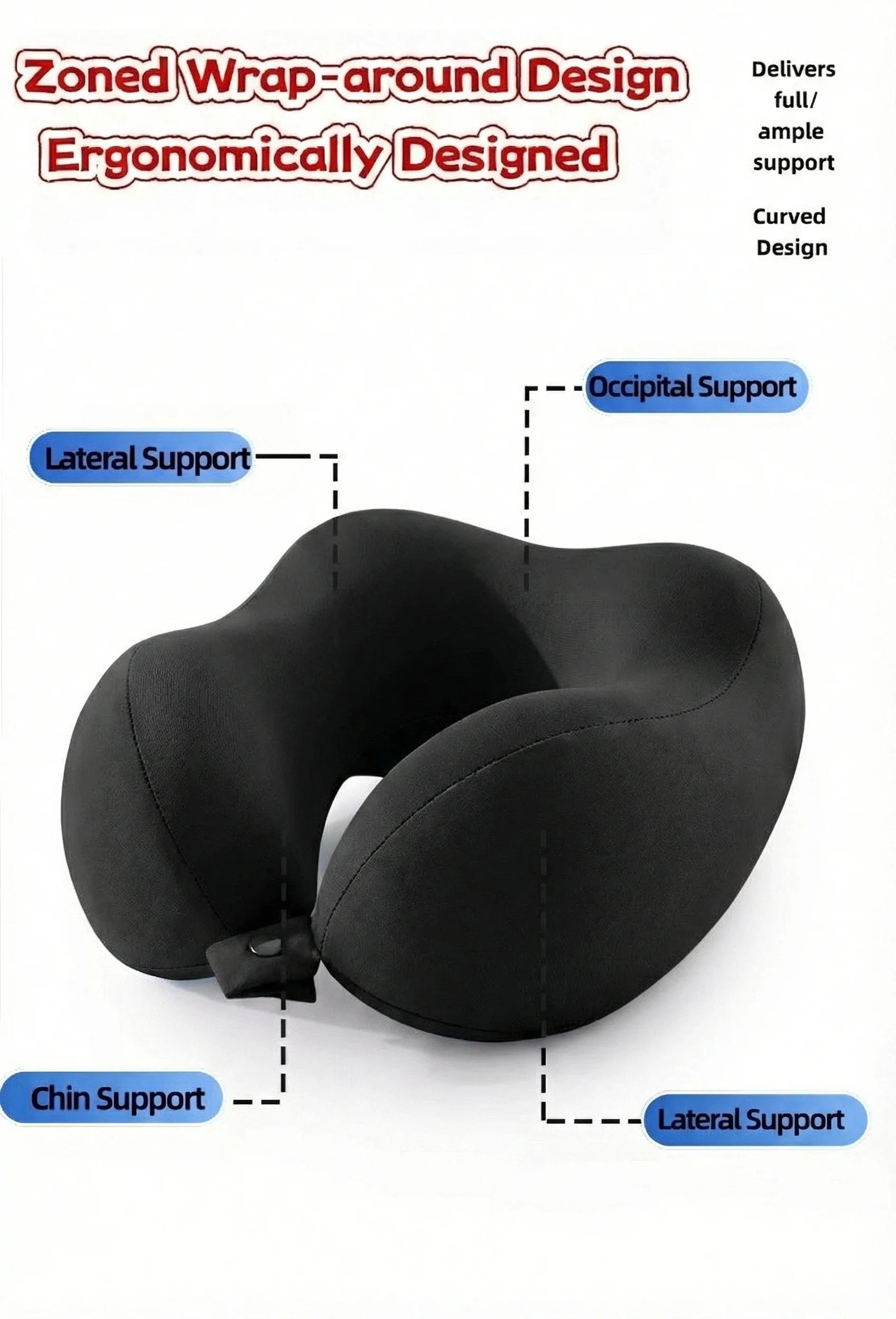 Memory Foam U Shaped Neck Pillow Ergonomic Cervical Support Soft Breathable Washable for Airplane Car Office Nap Travel Headrest
