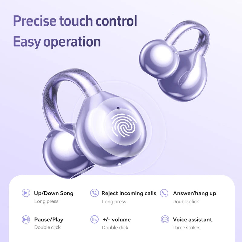 TECSIRE Ear Clip On Bluetooth Earphones OWS Wireless Earbuds HiFi Stereo ENC Mic For Sports Fitness