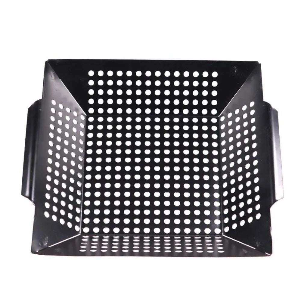 Grill Tool Heat Resistant Barbecue Grill Pan Non-Stick Coated with Drain Holes Grill Basket Cast Iron Square Grill Tray Picnic