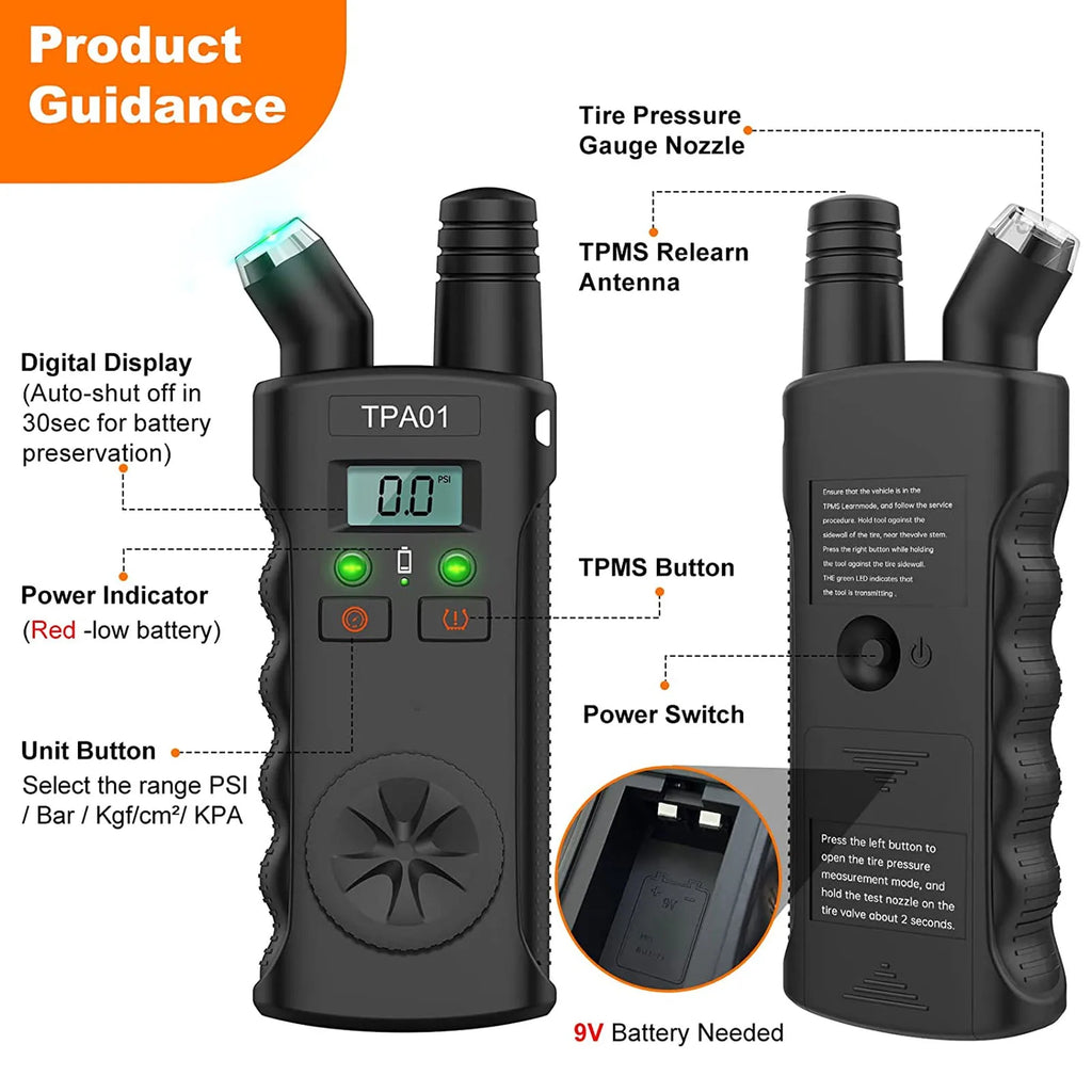 TPMS Relearn Tool 2 in 1 Digital Tyre Pressure Gauge TPMS Relearn Tool 4 Setting Ranges Auto Off Replacement for