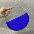 New Arrival Trendy Women Chic Round Satin Crossbody Hand Bag with Round Bling Crystal Handle Evening Party Bag Purse