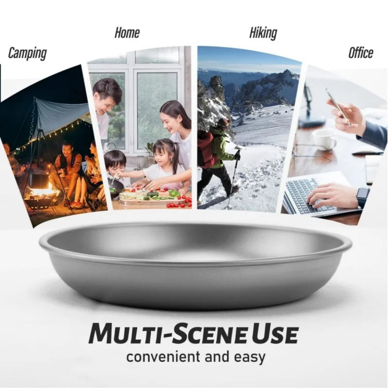 Titanium Camping Plate Ultralight Portable Outdoor Picnic Dinner Plate Round Tableware for Backpacking Hiking Travel Salad BBQ