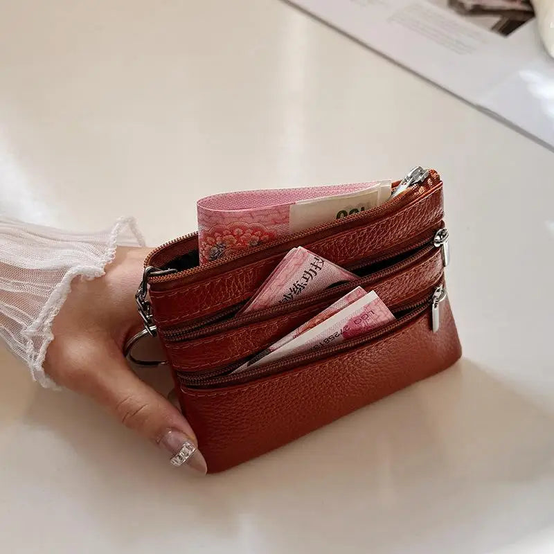 PU Leather Coin Purse Waterproof Anti-scratch Zipper Key Ring Credit Card Holder for Men Daily Use