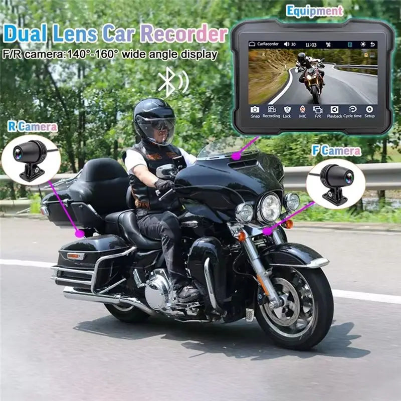 Motorcycle DVR Dash Cam Portable 5 Inch Wireless Carplay Android Auto Screen GPS Navigation Waterproof Monitor