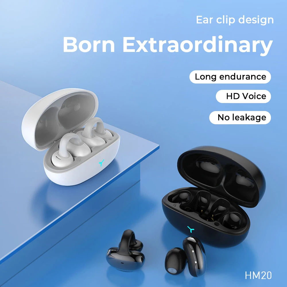Wireless touch Bluetooth earphones 5.3 clip in ear game call noise reduction and comfortable music earphone charging compartment