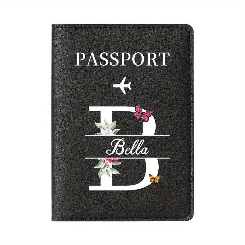 Personalized Custom Black Passport Holder with Custom Name - 26 Letters and Surname. Fashionable Foldable Travel Accessory