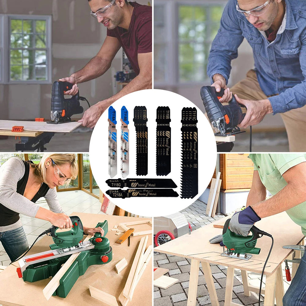 20Pcs T-Shaft Jigsaw Blades HCS Assorted Jig Saw Blades Fast Cut Down Saw For Wood Plastic Metal Cutting Blades Cutting Tools