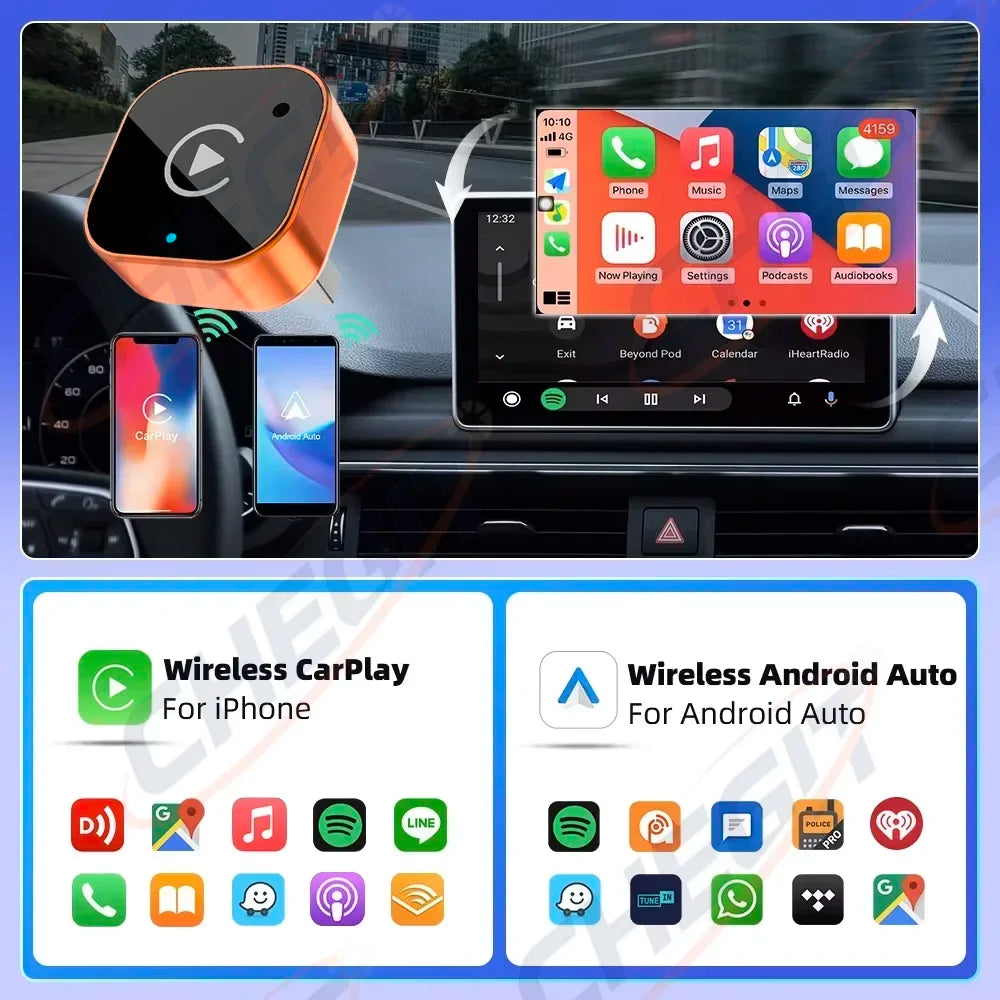 2026 Latest 2in1 Wireless CarPlay Apapter USB For IOS CarPlay & Android Auto,Converts Wired to Wireless Box,Plug & Play